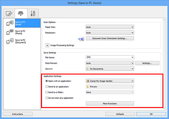 figure: Settings dialog box